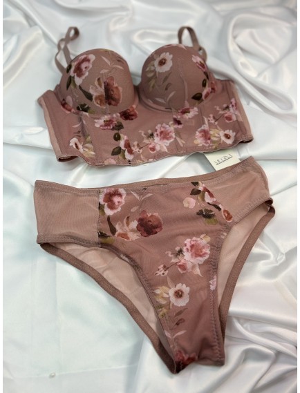 Mugina Allure Pink FlowerBüstiyer Takımı Destekli (Push Up)