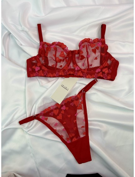 Mugina Charm Kırmızı Kalp Alt Üst Bralet Takımı (ayarlanabilir sütyen ve külot) 