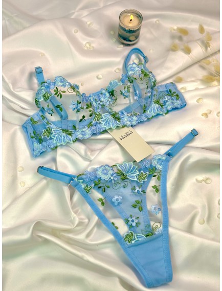 Mugina Charm Mavi Çiçek Alt Üst Bralet Takımı (ayarlanabilir sütyen ve külot) 